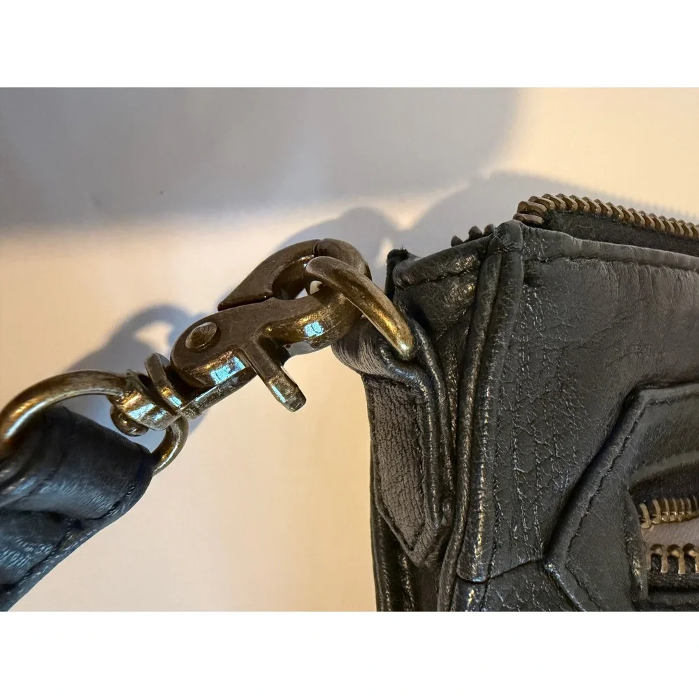 Anthropologie Day & Mood Soft Leather Wristlet Clutch Solid Black Zipper Pockets